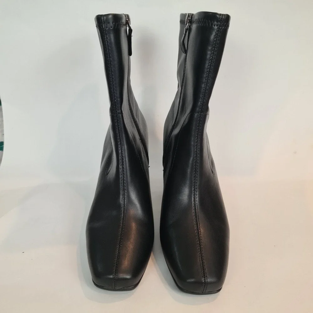 Aerosoles Cinnamon Black Square Toe Block Heel Ankle Boots Womens 9M Classic